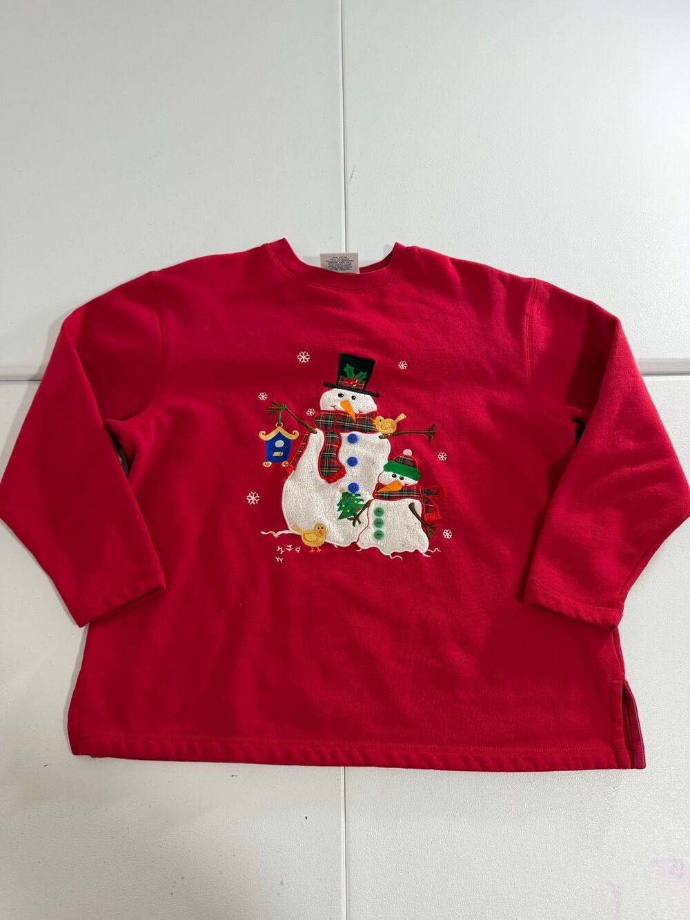 Westbound Petites Christmas Sweatshirt PM Red Snowman Applique Embroidered